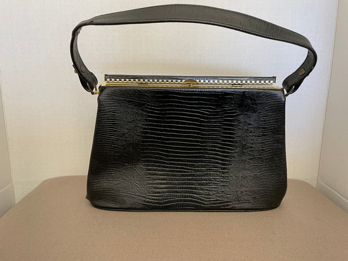 Vintage Triangle New York Black Lizard Handbag
