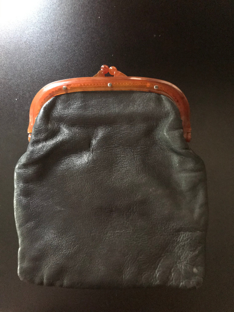 Vintage Signed St.Thomas Brown Leather Kisslock CLUTCH