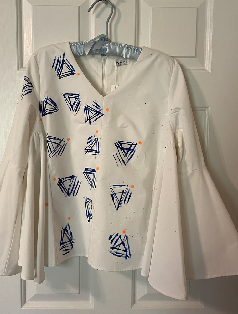 Beautiful  WHY Wear white wearable art blouse NTW  size M