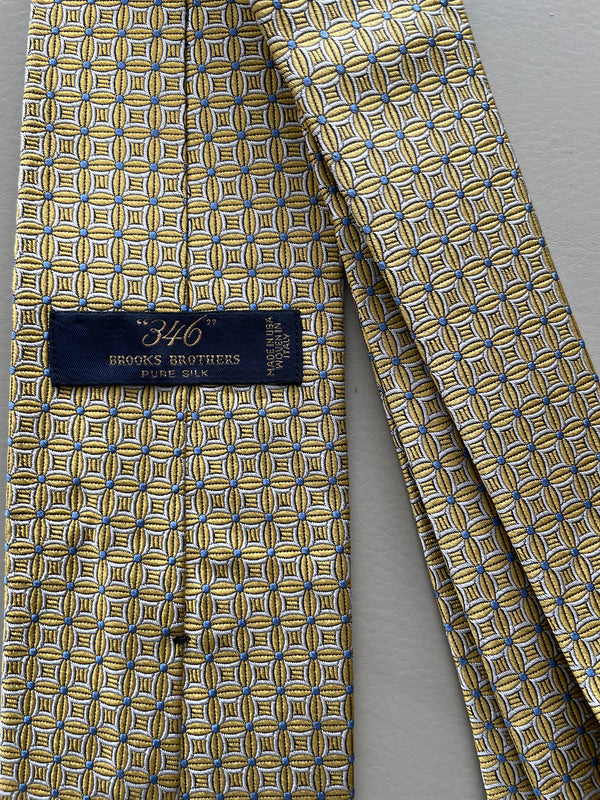Brooks Brothers Stain Resista Tie Men's Neck Tie Pure Silk Blue gold Yellow Dots