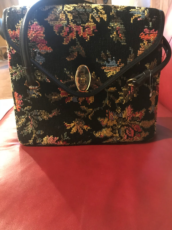 Vintage Olla' 1950's - 1960's Floral Tapestry Carpet Bag