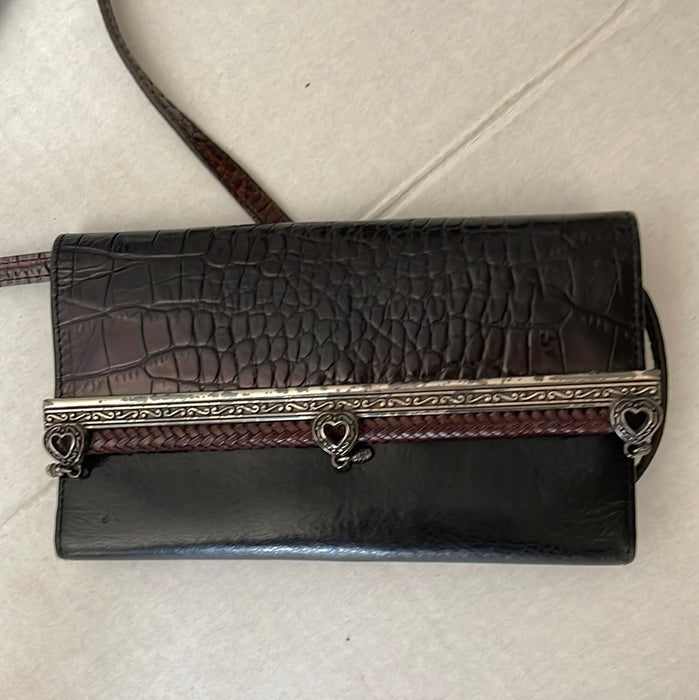 Brighton Vintage Black Leather Reptile Print Clutch Wallet