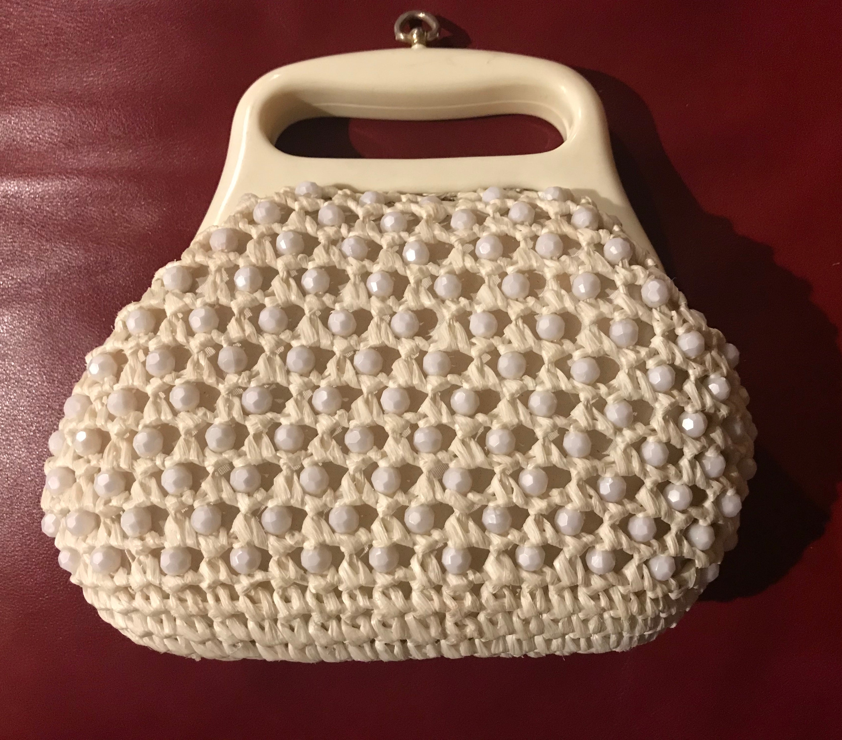 FAB 1960s Simon  New York by Mr. Ernest  Made in Italy Beaded  White Handbag