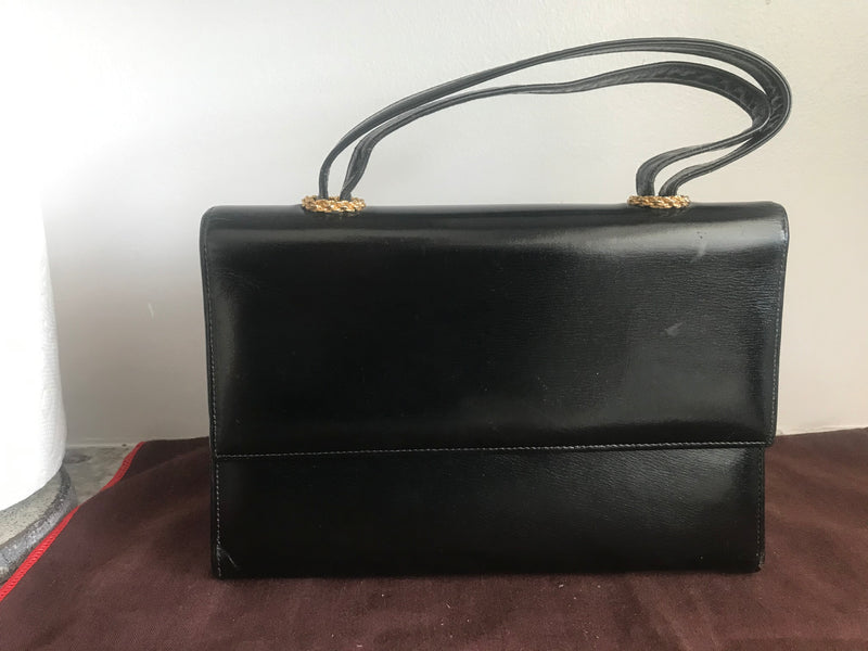 Marchioness purse | Vintage 60s black leather kelly bag purse | 1960s Marchioness leather handbag