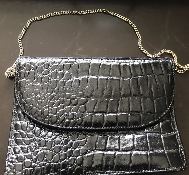 Vintage Bags by  Sylvia croc embossed patent leather double flap shoulder bag/clutch
