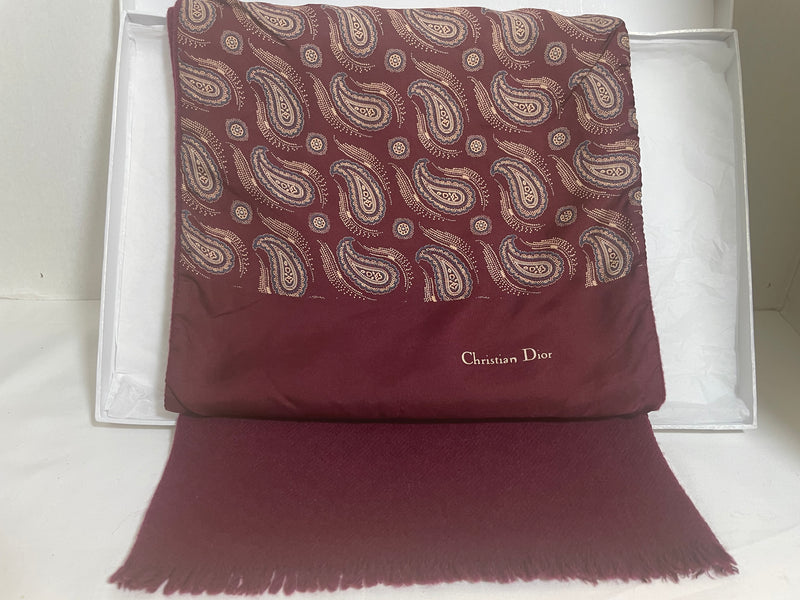 CHRISTIAN DIOR Classic 138x27cm Burgundy Wool 100% / Silk 100% scarf