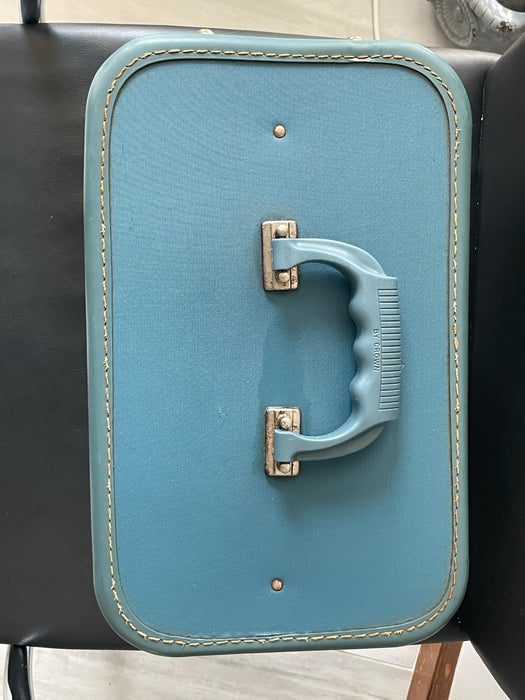 RARE Vintage La Parisienne By Crown Luggage 14” Blue Train Box 1940s? Side Open