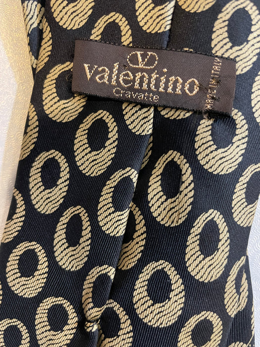 Vintage Valentino Men's Necktie  Gold ovals on black background Men's Cravatte Perfect Gift for Birthday or Fathers Day