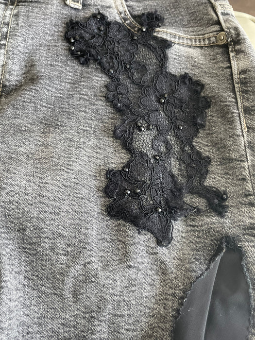 Beautiful lace detail dark denim flare jeans celo