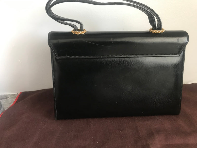 Marchioness purse | Vintage 60s black leather kelly bag purse | 1960s Marchioness leather handbag