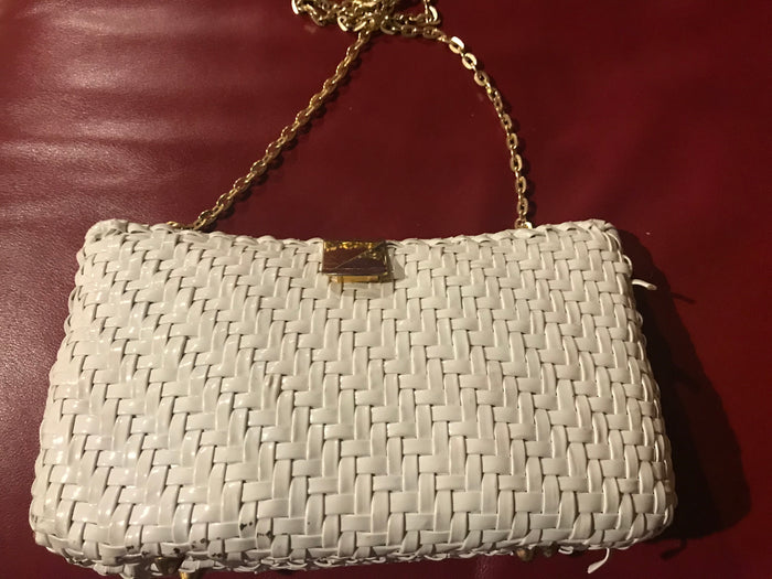 1960s Woven White Ronora  Vintage Vinyl Purse