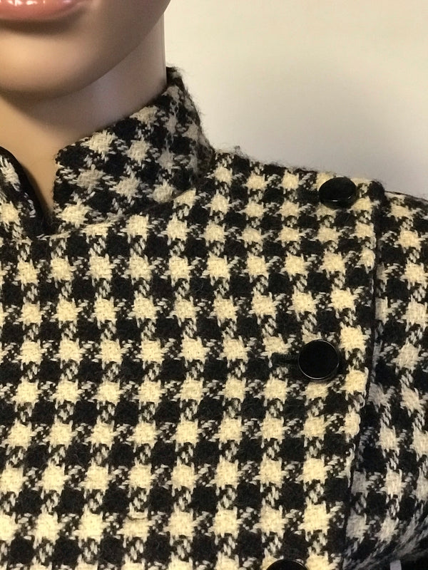 Vintage Houndstooth and Velvet Crop Jacket with Velvet Buttons