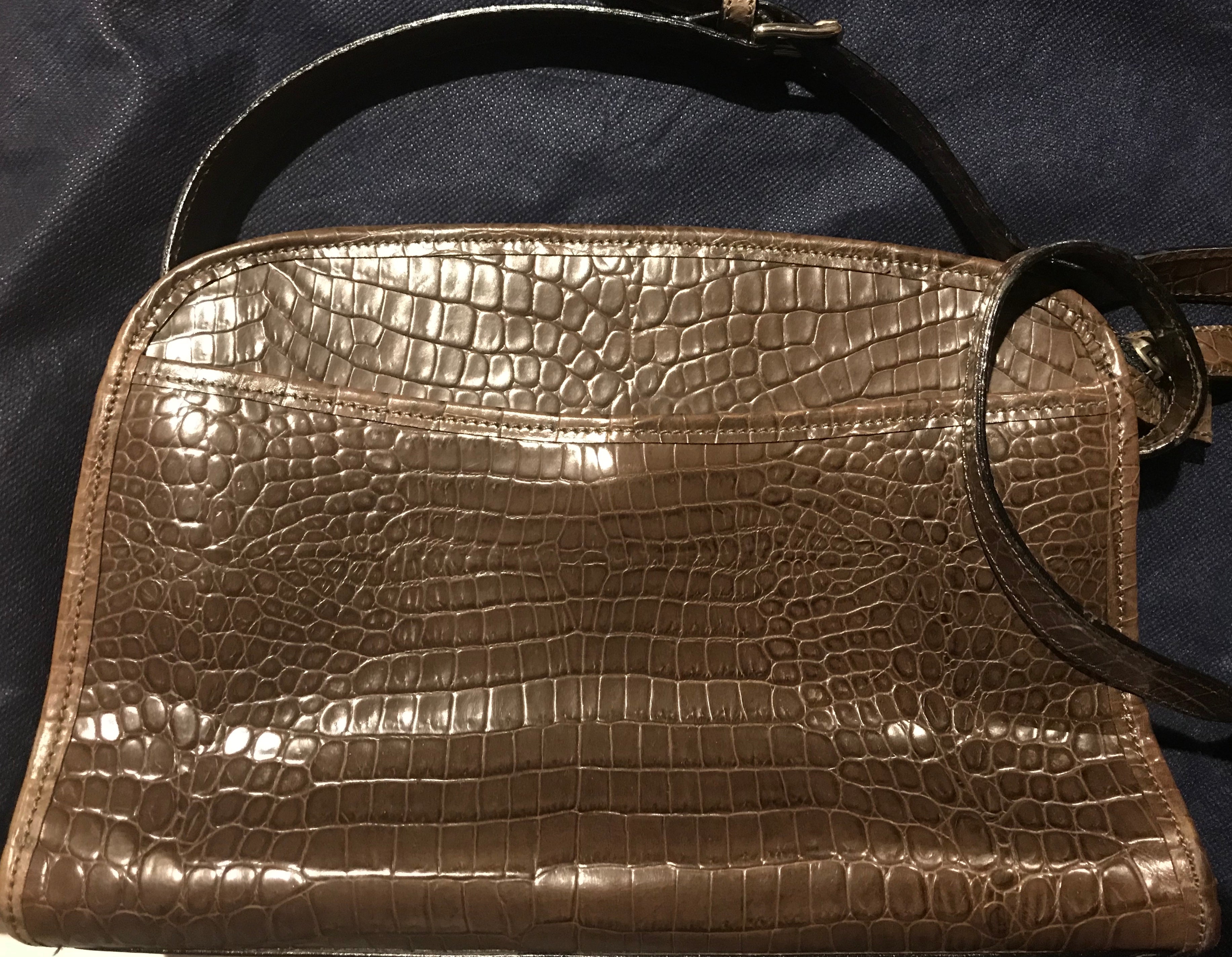 Talbots Olive Croc Embossed Leather Crossbody Handbag