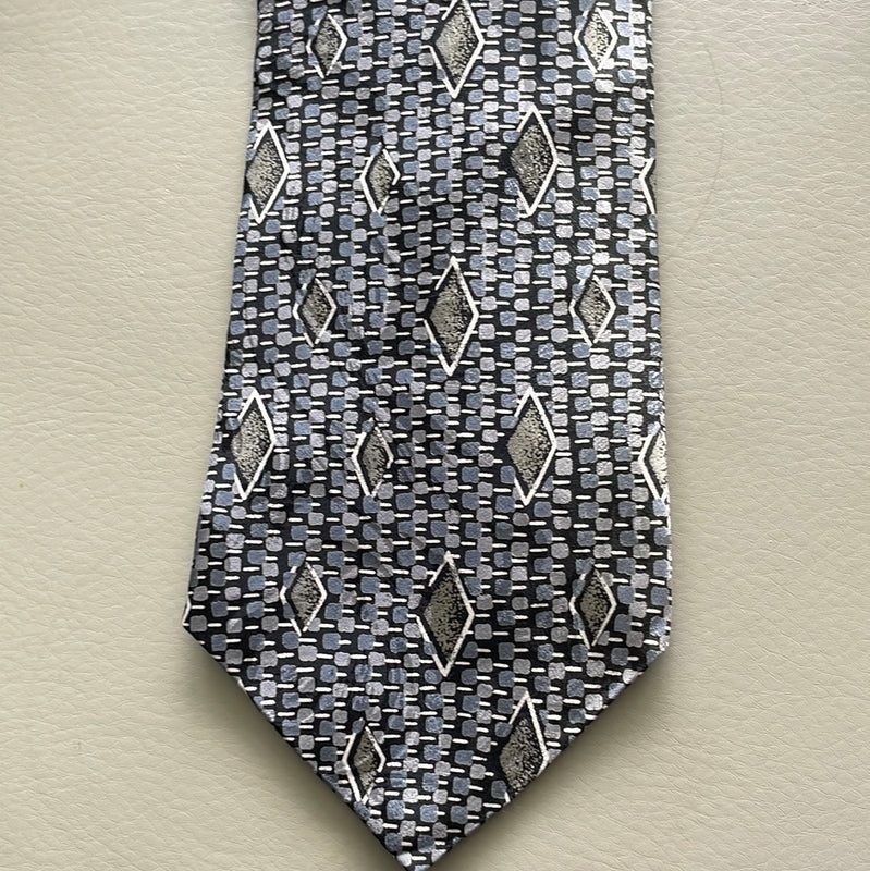 Pierre Balmain Men's gray and black  silk  tie with diamond  abstract pattern