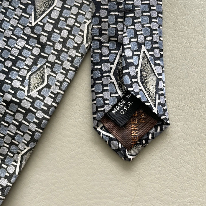 Pierre Balmain Men's gray and black  silk  tie with diamond  abstract pattern