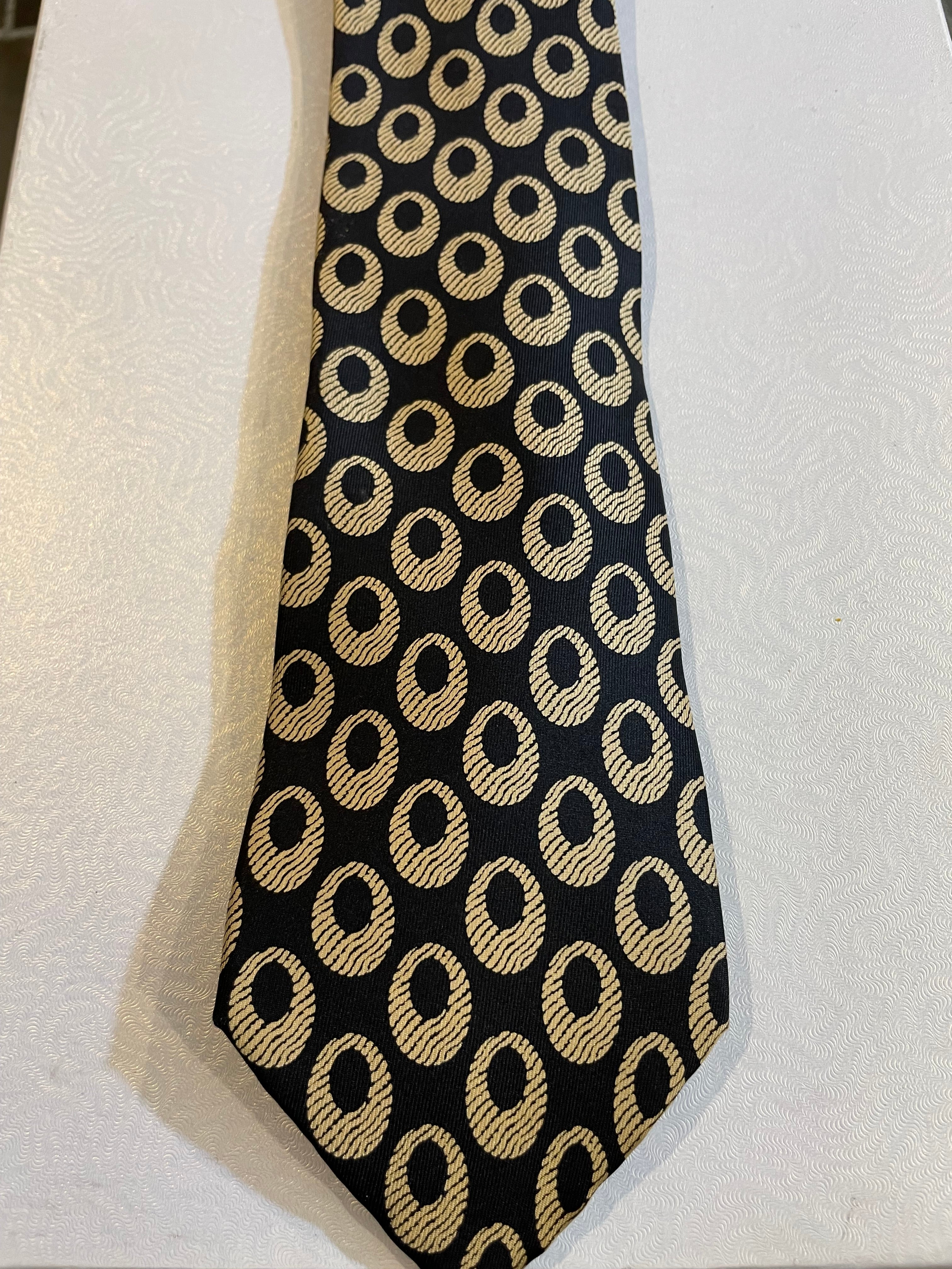Vintage Valentino Men's Necktie  Gold ovals on black background Men's Cravatte Perfect Gift for Birthday or Fathers Day