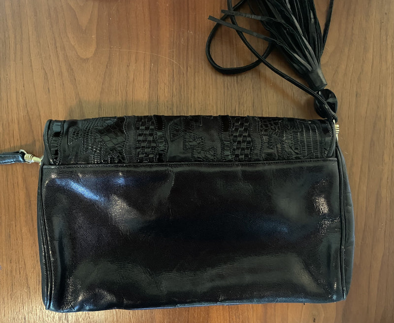Vintage Black Sharif Leather Bag / Small Patchwork Bag
