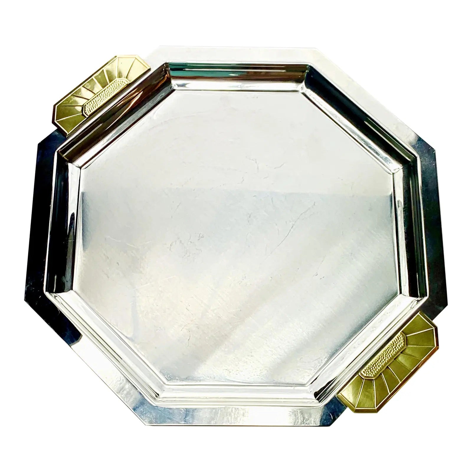 Vintage Jean Couzon Orfevre, Paris Art Deco Revival Tray Stainless Steel and Bronze Octagonal
