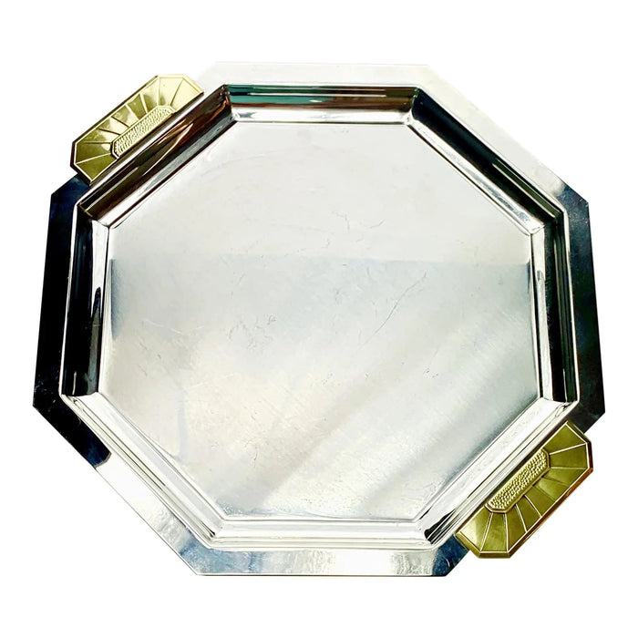 Vintage Jean Couzon Orfevre, Paris Art Deco Revival Tray Stainless Steel and Bronze Octagonal