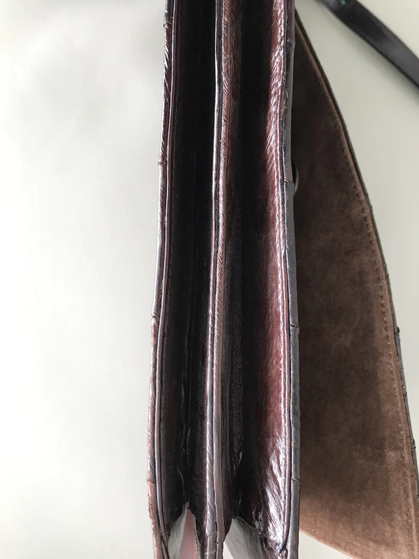 Vintage Brown Eel Skin Convertible Crossbody Clutch Bag