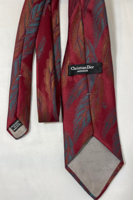 CHRISTIAN DIOR  Monsieur Burgundy, teal multi print tie  Blue Tie