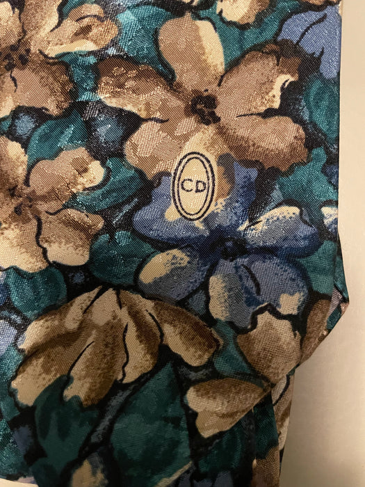 CHRISTIAN DIOR  Monsieur Blue, Green, and Tan Flowered Tie