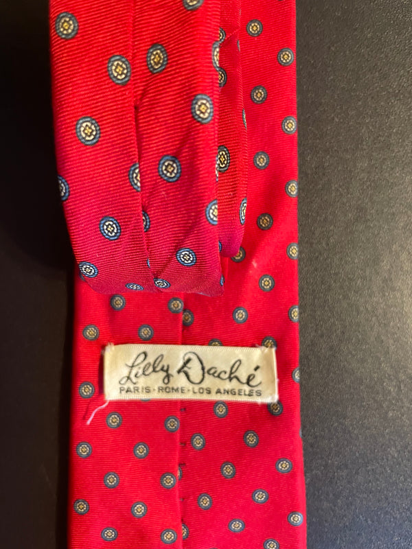 Vintage Lily Dache' Red, Blue & Silver Silk Men's Neck Tie Necktie Cravat