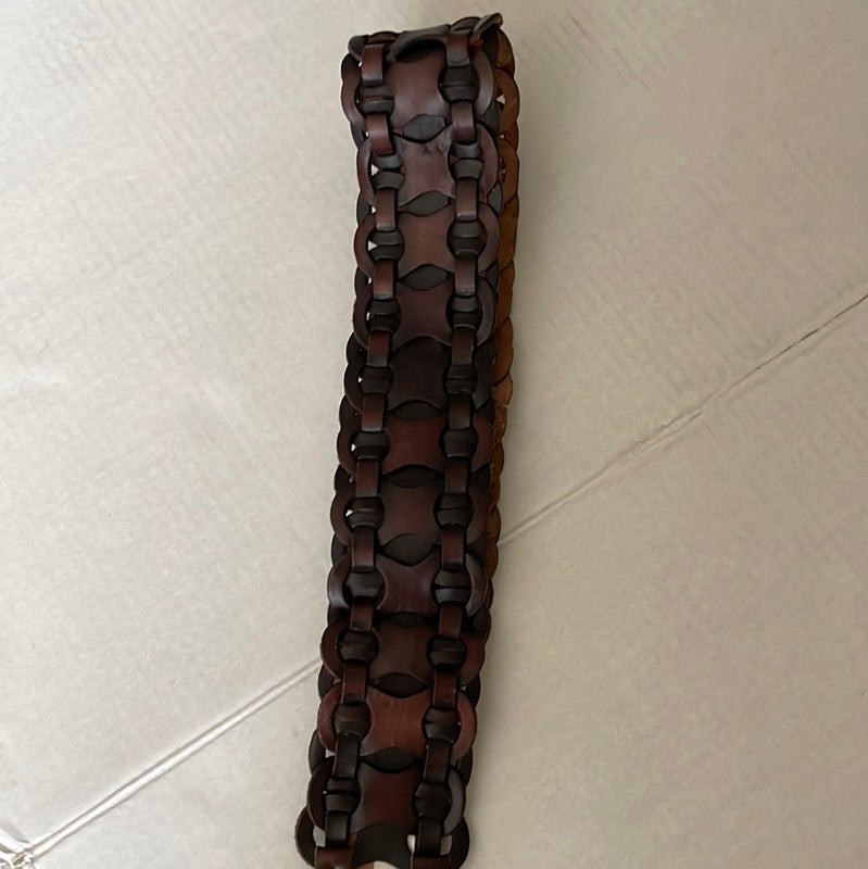 Boho Brown Woven Leather Loop Waist Belt size 2 XL