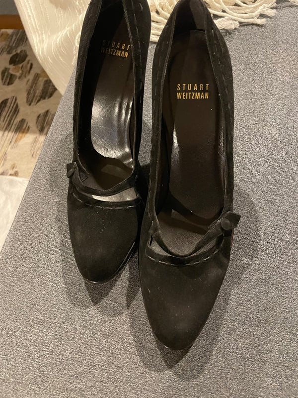 Black Strapalong Suede Heels Formal Shoes