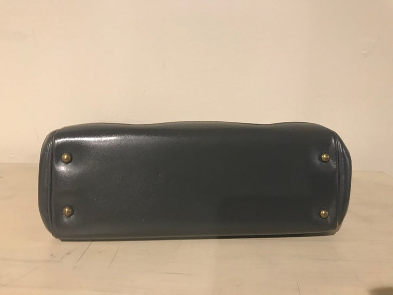 Vintage Gray Leather Handbag By Elite Handbags One Strap Handle