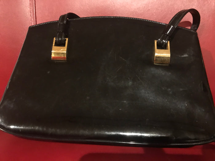 1960s Lewis Patent Leather Purse, Black Purse