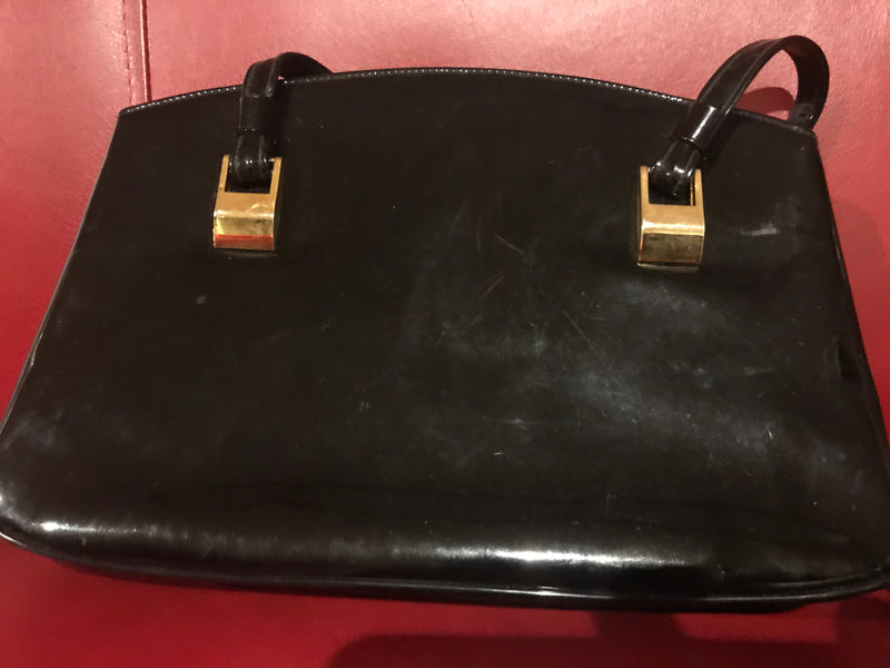 1960s Lewis Patent Leather Purse, Black Purse