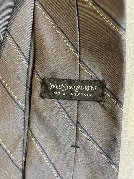 Vintage Saint Laurent Men's Striped Tie Gray , black, and white Yves Saint Laurent