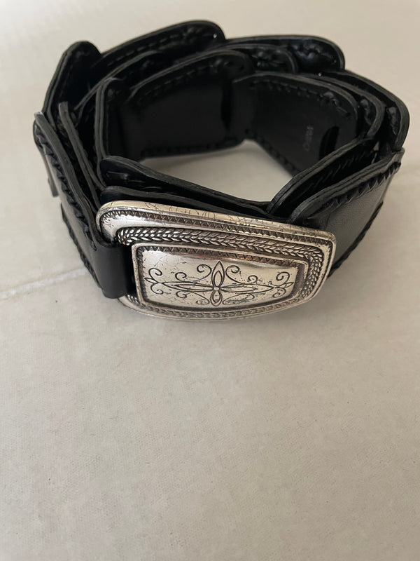 Brighton Leather Belt with Decorative Silver Buckle size m