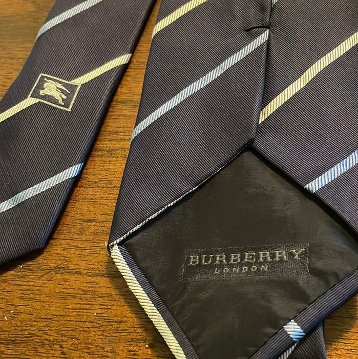 Burberry Navy Blue Diagonal Striped Silk