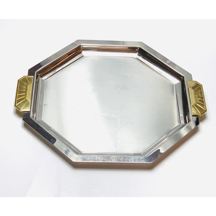 Vintage Jean Couzon Orfevre, Paris Art Deco Revival Tray Stainless Steel and Bronze Octagonal