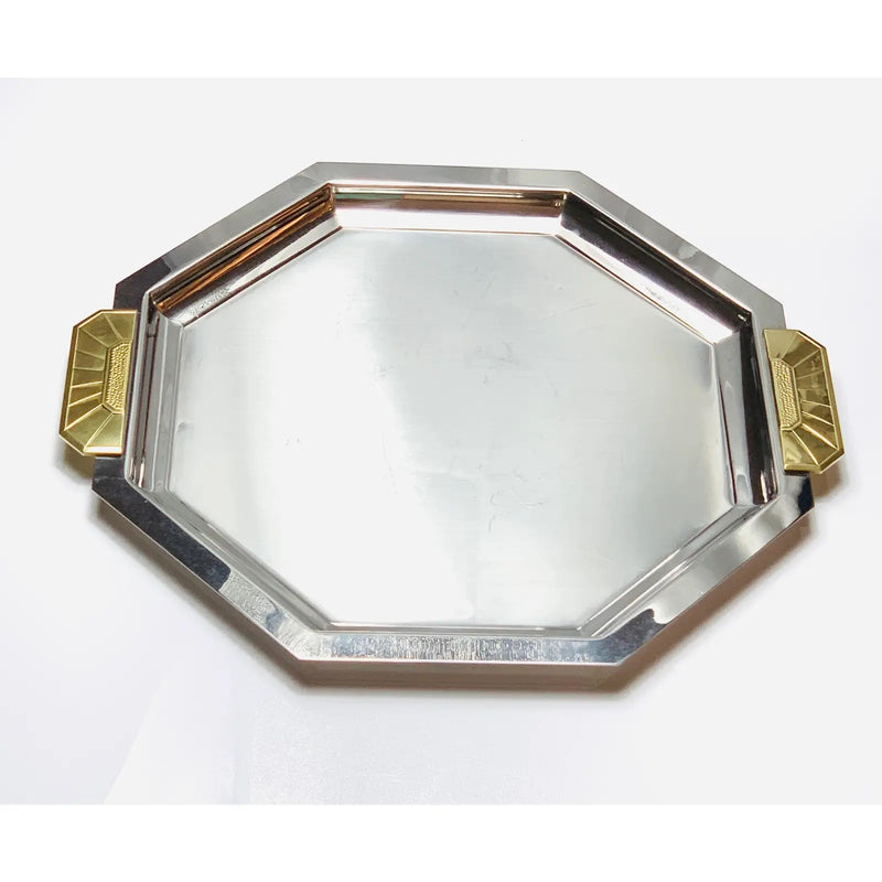 Vintage Jean Couzon Orfevre, Paris Art Deco Revival Tray Stainless Steel and Bronze Octagonal