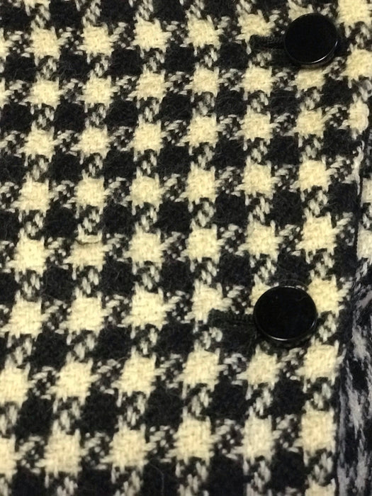 Vintage Houndstooth and Velvet Crop Jacket with Velvet Buttons