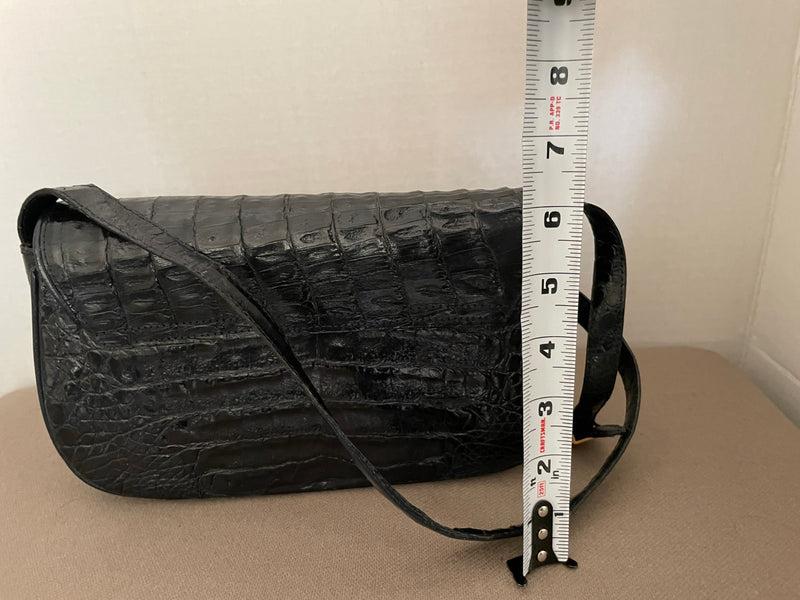 Croc Embossed Leather Blue Shoulder Bag Purse