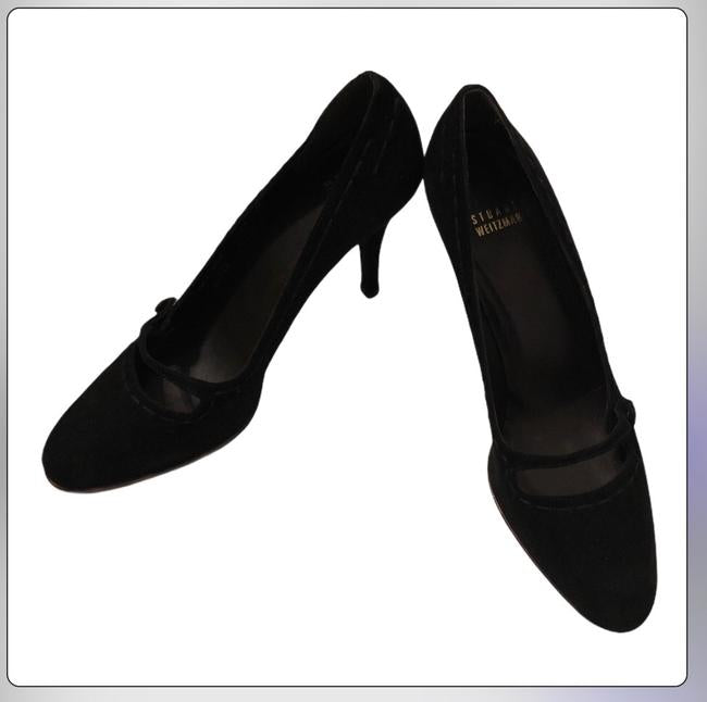 Black Strapalong Suede Heels Formal Shoes