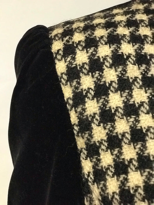 Vintage Houndstooth and Velvet Crop Jacket with Velvet Buttons