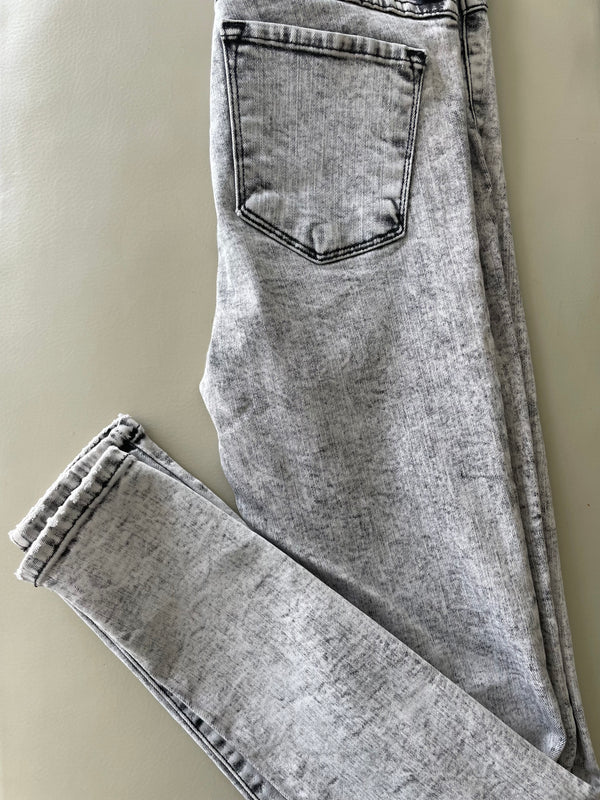 Flying Monkey Green Gray Distressed Denim Ankle Skinny Jeans Womens size 29