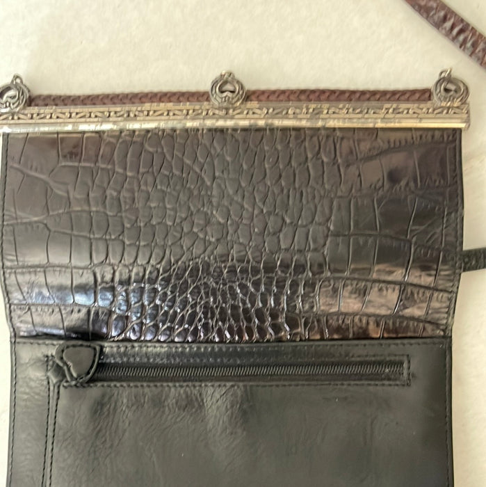 Brighton Vintage Black Leather Reptile Print Clutch Wallet