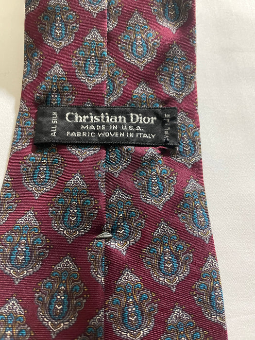 CHRISTIAN DIOR Vintage Burgundy Print Necktie