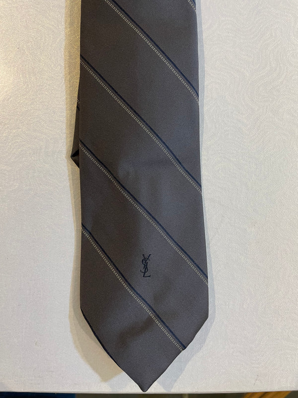 Vintage Saint Laurent Men's Striped Tie Gray , black, and white Yves Saint Laurent