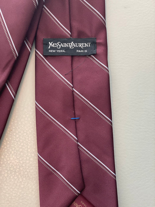 Yves Saint Laurent Men's Vintage Burgundy and white stripe Tie