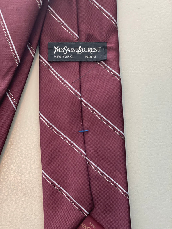 Yves Saint Laurent Men's Vintage Burgundy and white stripe Tie