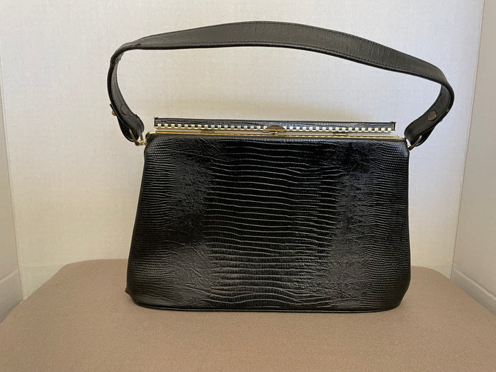 Vintage Triangle New York Black Lizard Handbag