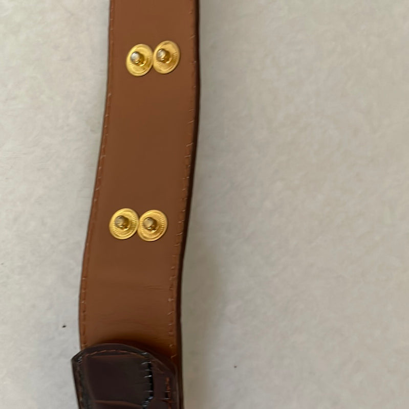 WOMENS BROWN ALLIGATOR GOLDTONE FLORAL SCROLLS BUCKLE BELT