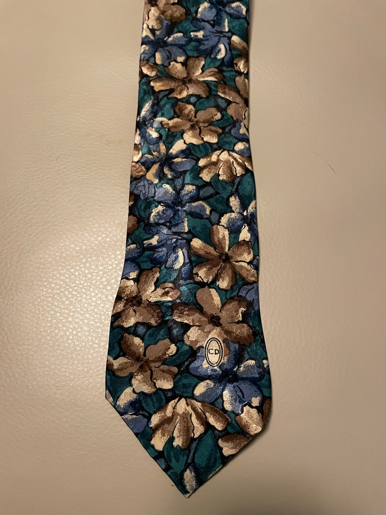 CHRISTIAN DIOR  Monsieur Blue, Green, and Tan Flowered Tie